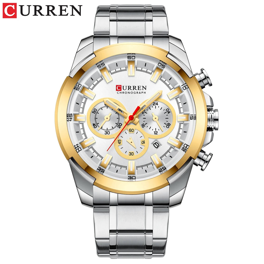 CURREN Casual Sporty Wristwatches Stainless Steel Band Chronograph Clock Men's Watches Luxury Original Quartz Clock Male