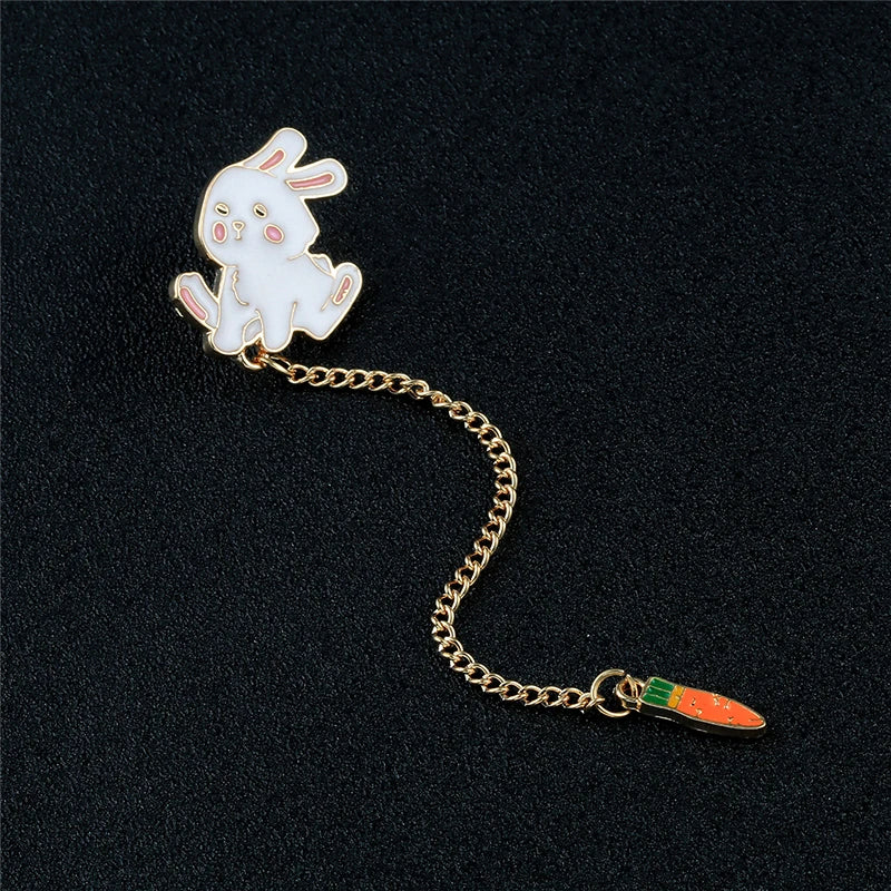 Cute Rabbit Enamel Pins Charm Carrot Bunny Brooch Bag Clothes Lapel Pin Button Badge Cartoon Animal Jewelry Gift for best friend