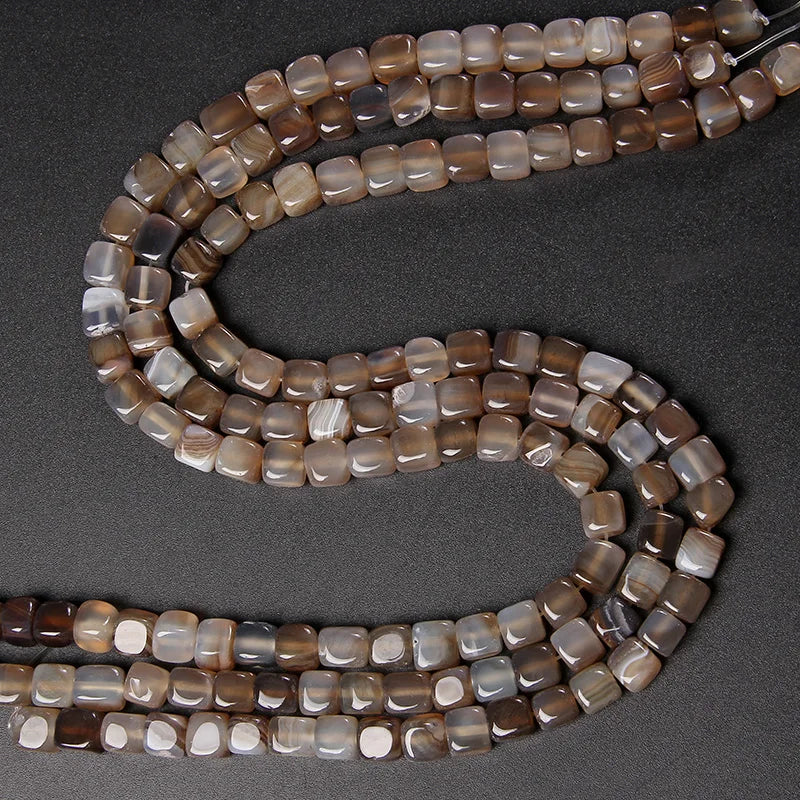 Smooth Smoky Agates Beads Natural Gray Stone Beads Striped Square Loose Beads For Jewelry Making Diy Bracelet Necklace Handmade