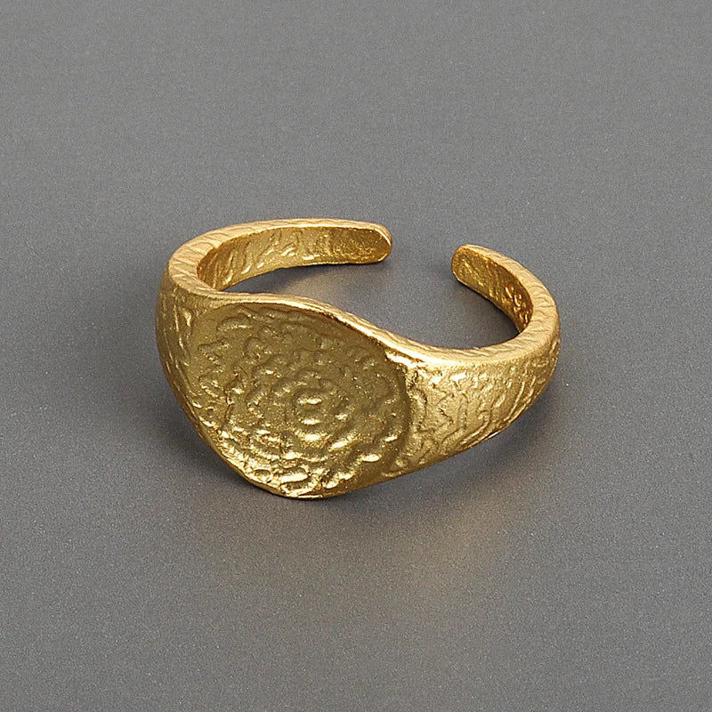925 Sterling Silber Beule Matt Gold Farbe Ringe Retro Doppel Schichten Distressed Öffnung Handgemachte Ring Mode Edlen Schmuck