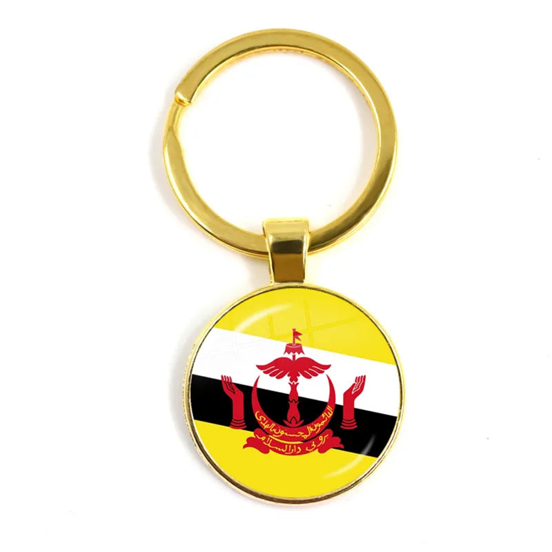 Porte-clés drapeau national de Malaisie, du Laos, du Danemark, de Norvège, de Suède et de Slovaquie, cabochon en verre de 25 mm, cadeau pour femmes et hommes