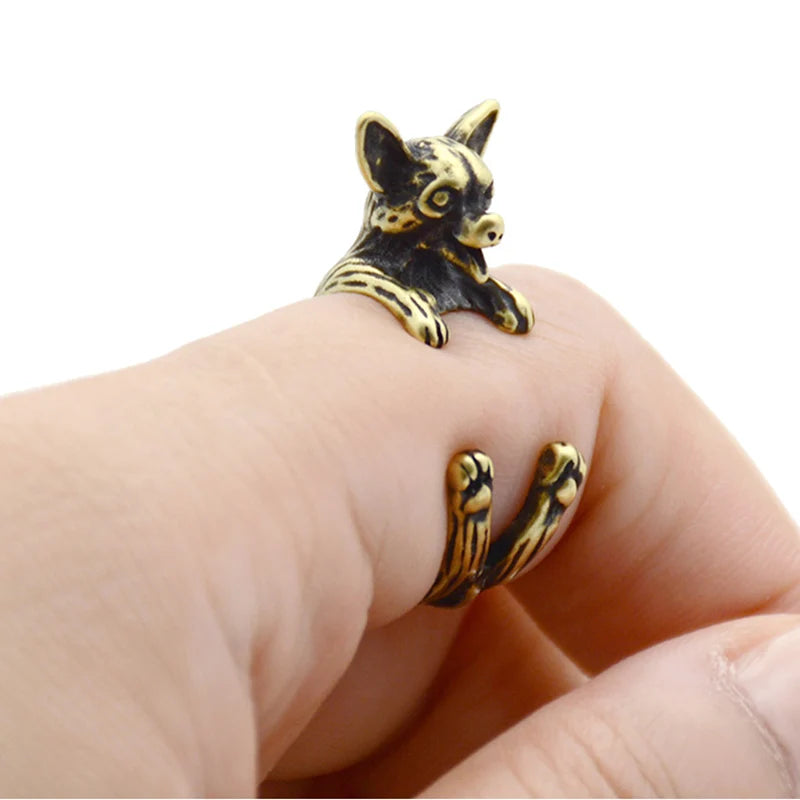 Retro Chihuahua Anillos Dog Ring Men Boho Brass Knuckle Anel Feminino Couple Rings For Women Fashion Jewelry Boyfriend Gifts