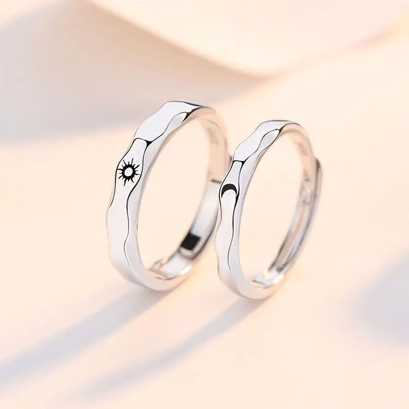 2 Pcs Sun Moon Lover Couple Rings Simple Opening Ring For Couple Men Women Wedding Engagement Promise Valentine's Day Jewelry