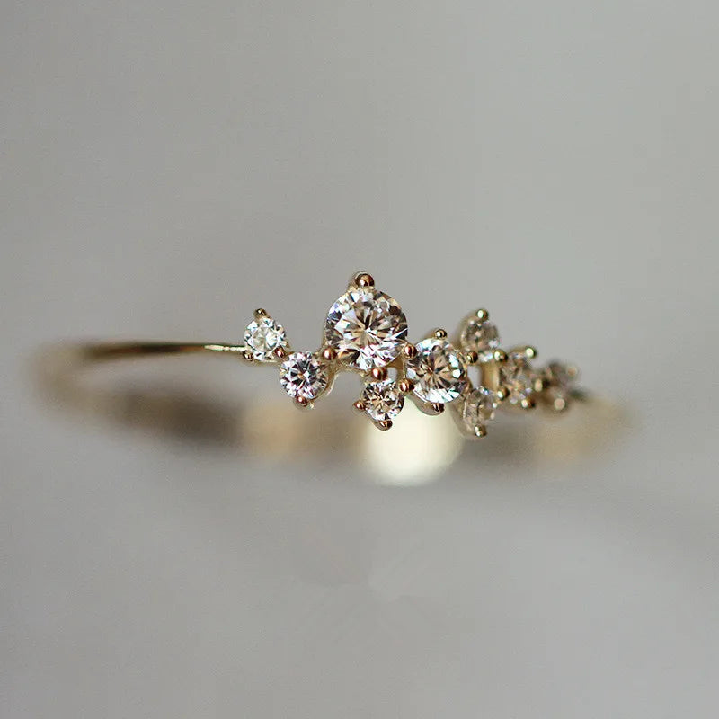 925 Sterling Silber Klassischer unregelmäßiger glänzender Sternpflaumenring Damen 14 Karat Vergoldung High-End-Temperament Party Schmuck Zubehör