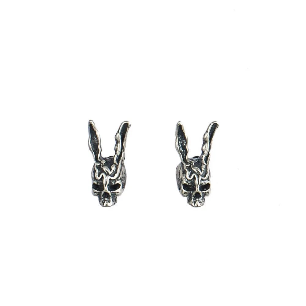 MKENDN 100% 925 Sterling Silver Creative Retro Rabbit Stud Earrings Punk Street Style Men Women Halloween Ear Jeweley