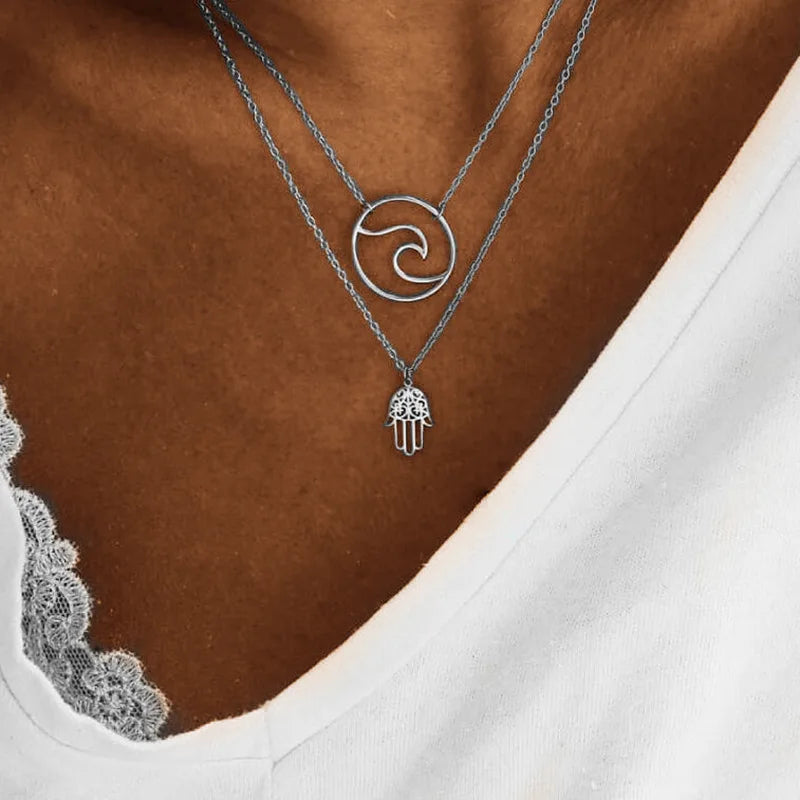 Bohemian Multi layered Necklaces For Women Moon Cross Tree Star Pendant chains Statement Choker 2020 Boho Fashion Jewelry