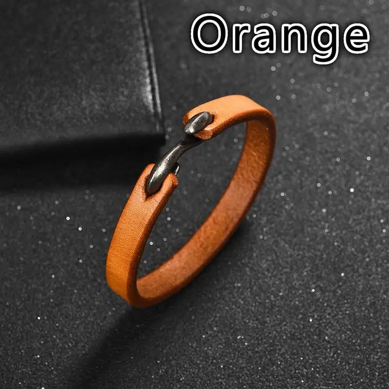 Jiayiqi Men Bracelet Genuine Leather Bangle Retro Cuff Bracelet Classic Hooks Wristband Men Women Jewelry Gifts