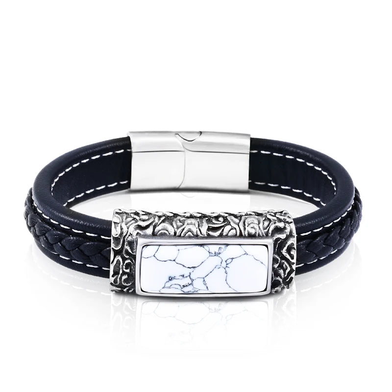 Beier 316L stainless steel Fashion colorful leather embedded stone bracelet men's popular high quality jewelry boy's gift