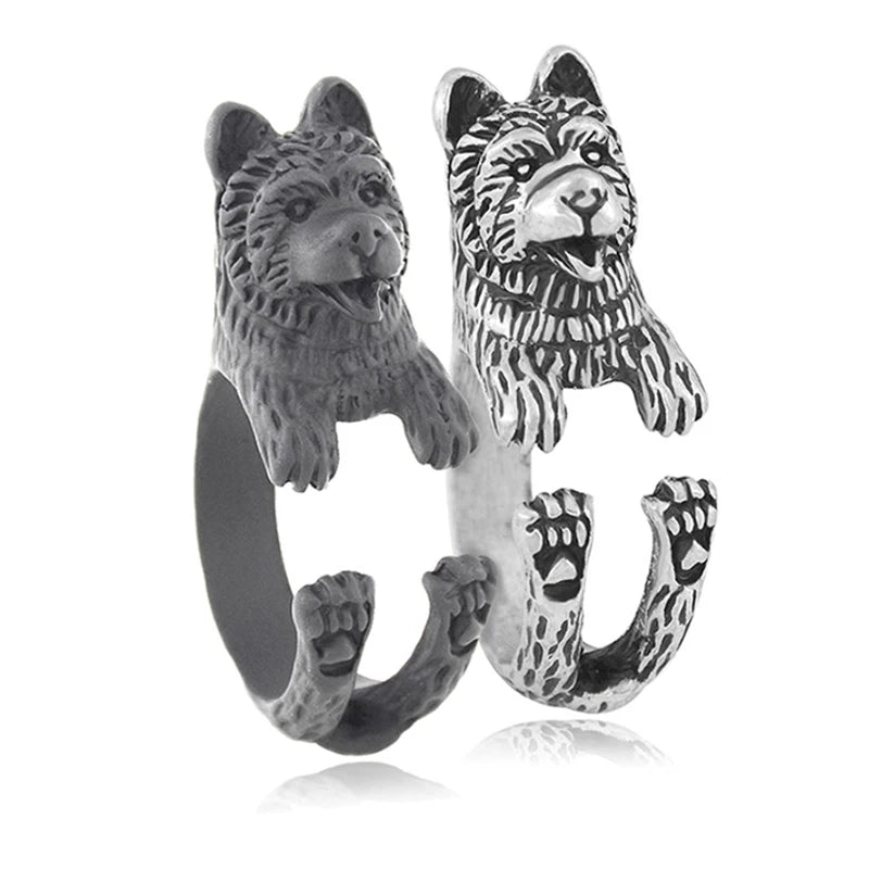 Drop Shipping Vintage Chow Chow Ring Dog Anel Men Boho Animal Anillos Couple Rings For Women Girl Jewelry Best Friend Gift Aneis