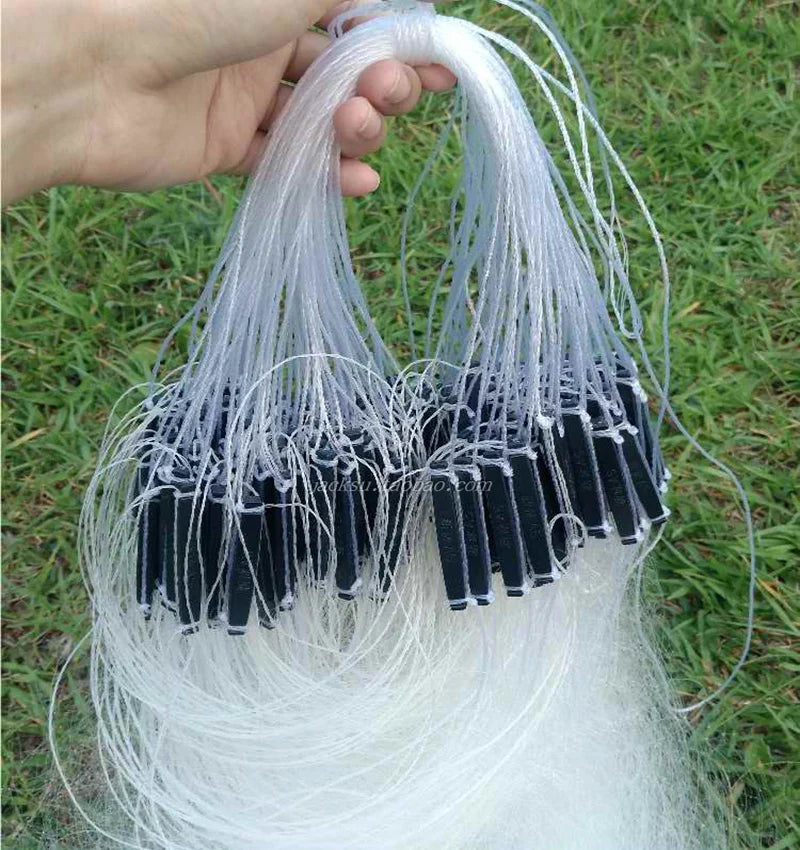Lawaia 50M Weißes Seiden-Kiemennetz, Monofilament-Angelzubehör, Fischfallennetz, 3-lagiges Fischernetz, Kunststoffboje