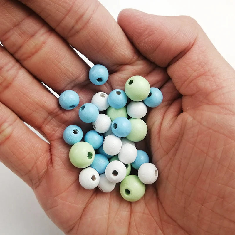50~200 Stück Holzperlen Farbe 8/10/12mm Runde Kugel Spacer Perlen Naturholzperlen für Schmuckherstellung DIY Armband Finding