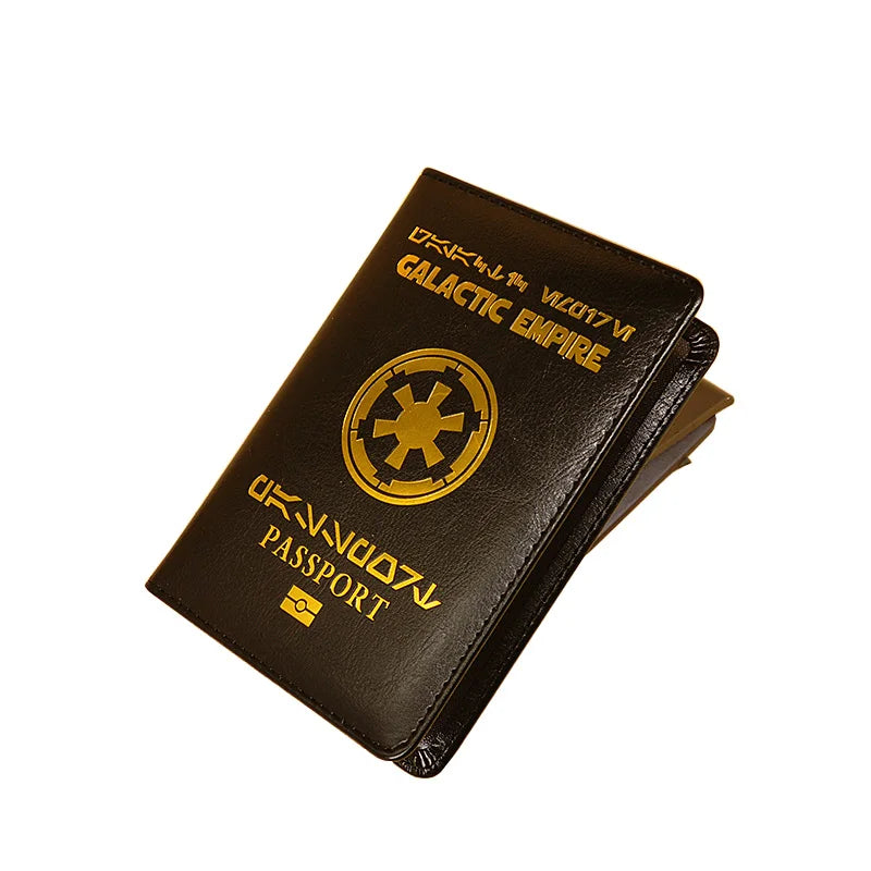 Couverture de passeport en cuir PU noir avec nouveau logo de l'Empire Galactique pour passeports, portefeuille de voyage, organisateur de documents, porte-passeport