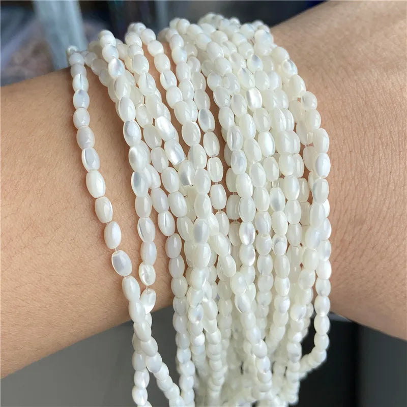 Natural White Mother of Pearl Shell Beads Oval Round Freshwater Shell Beads for Jewelry Making Necklace Bracelet DIY 15" - Madeinsea©