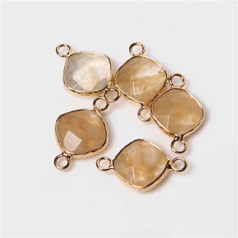 14MM Natural Stone Connector Pendant Agat Quartzs Rhombus Shape Faceted Charms  For Jewelry Making Necklace Bracelet Accessories