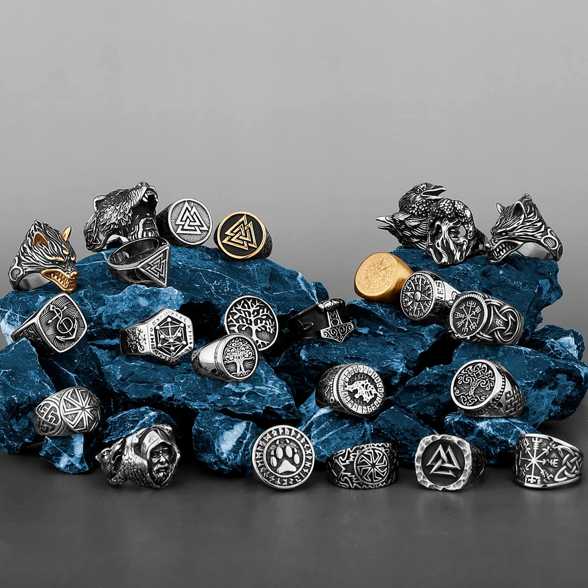 Nordic Viking Stainless Steel Ring Anchor Compass Tree of Life Rune Amulet Wolf Men Women Finger Jewelry Biker Party Club Gift
