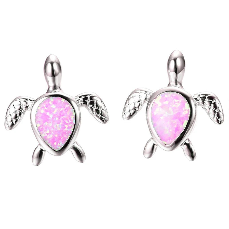 Cute Women Sea Turtle Long Drop Earrings Wedding Jewelry Accessories Fashion Blue Imitation Opal Pendant Earrings for Women