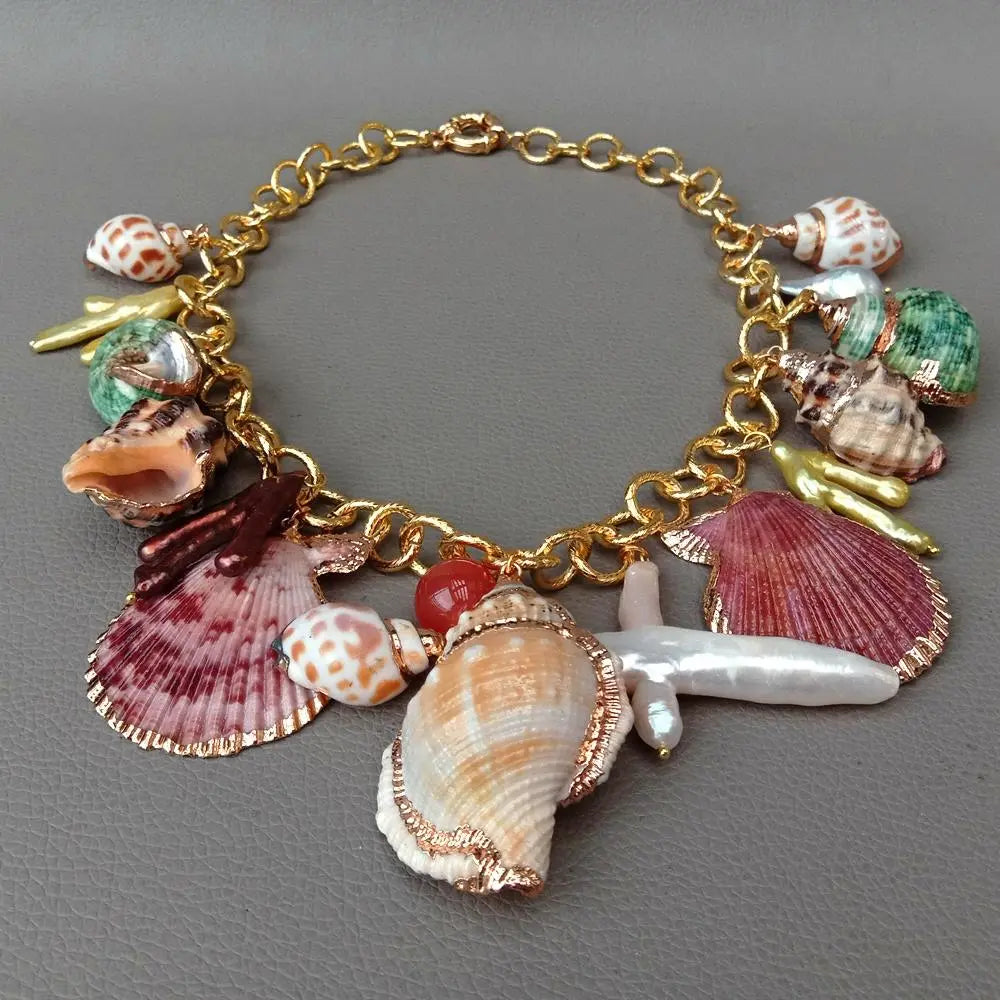Madeinsea© - Multi Sea Shell Pearl Chain Necklace