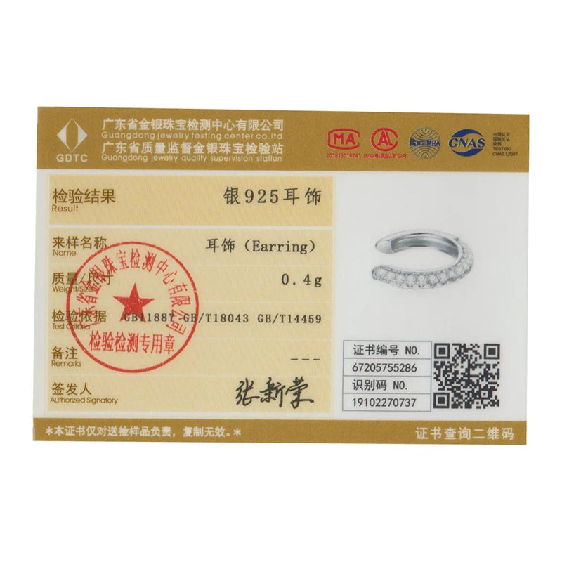 BAMOER 1PC Ohr Manschette 925 Sterling Silber Clip Ohrringe für Frauen Gold Farbe Spanien Mode Schmuck Strass Winzige Ohrringe SCE994