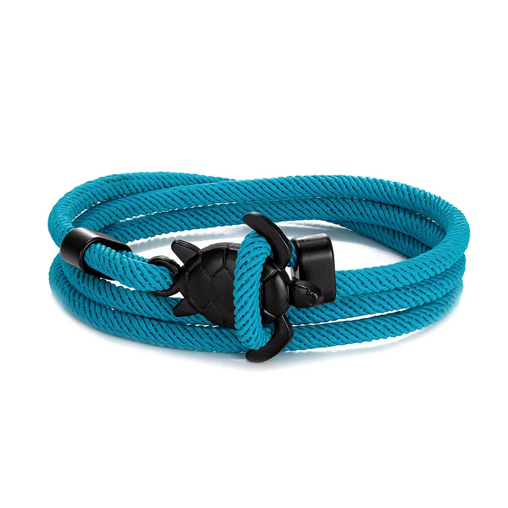 MKENDN Hand Braided Sea Turtle Viking Bracelet Charms Darkblue Rope For Men Women Beach Wristband Adjustable Jewelry Homme