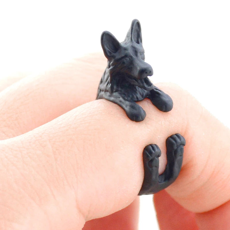 Retro 3D Beagle&German Shepherd&Schnauzer Dog Ring Women Anel Punk Style Rings For Men Wrap Animal Rings Anniversary Bijoux Gift