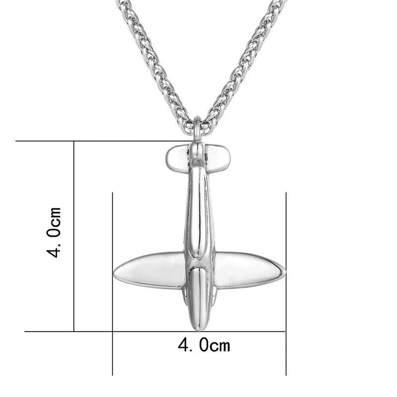 Wholesale 4 Styles Airplane Pendant Necklace For Men Silver Color Stainless Steel Box Link Chain Peace Aircraft Necklace Gifts