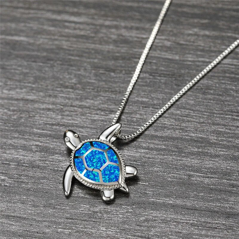 Classic Blue Pendant For Women Pendant Silver Color Chain Necklace Women Sea Turtle Crystal Wedding Jewelry