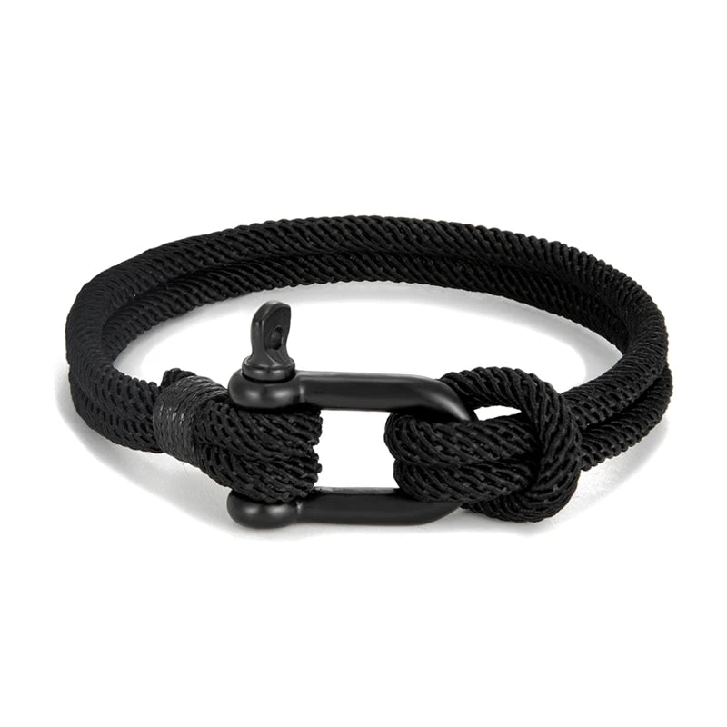 MKENDN Men's Black U Shape Shackle Nautical Double Strand Rope Bracelet Outdoor Camping Rescue Emergency Rope Bracelet For Women