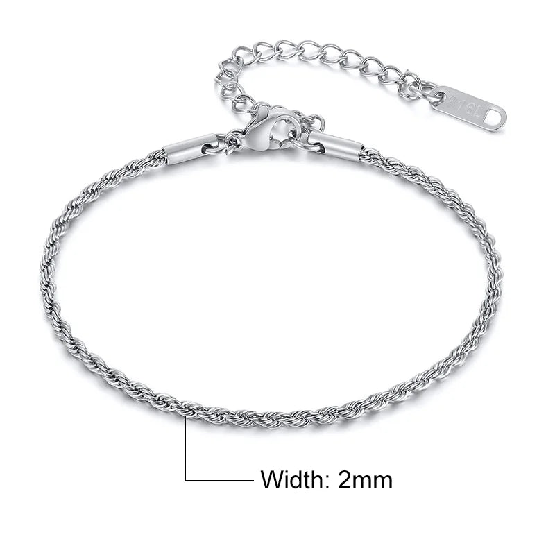 Vnox 2/3/4/5mm Twisted Chain Bracelets for Women Men, Gold Color Stainless Steel Link Chain, Adjustable Minimalist Metal Jewelry - Madeinsea©