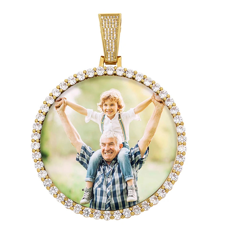 Médaillon souvenir rond unisexe avec photo personnalisée pour homme, bijou hip-hop