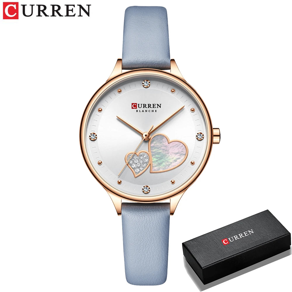 Montres CURREN pour femmes, montre-bracelet en cuir à quartz élégante avec strass, Zegarki Damskie