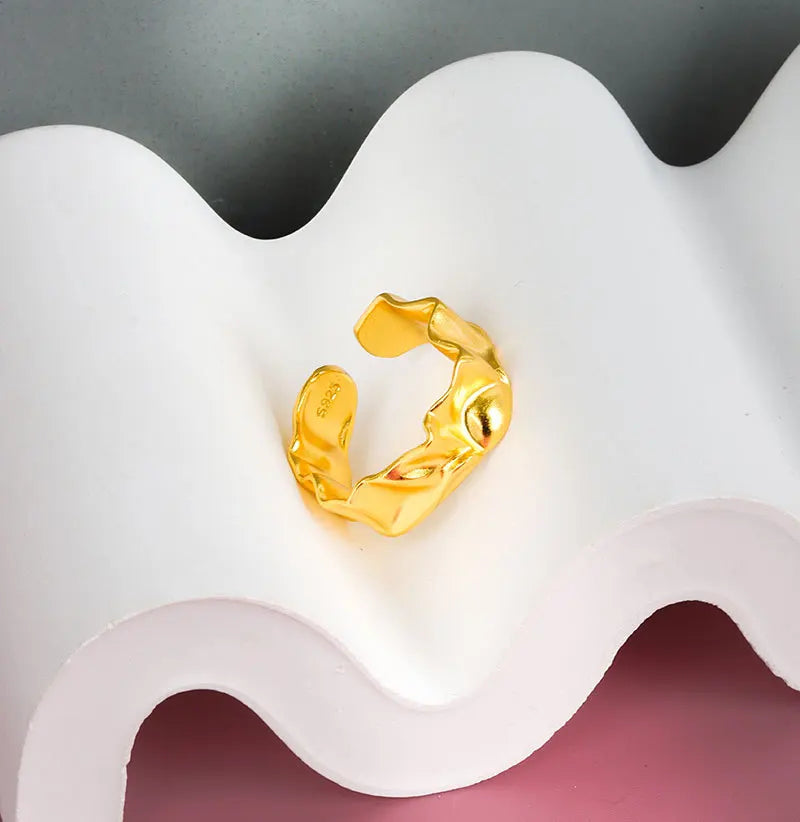 925 Sterling Silber Beule Matt Gold Farbe Ringe Retro Doppel Schichten Distressed Öffnung Handgemachte Ring Mode Edlen Schmuck