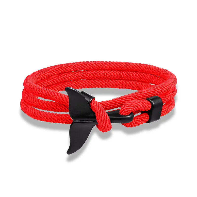 MKENDN Fashion Whale Tail Anchor Bracelets Men Multilayer Charm Rope Chain Bracelet Male Women Navy style Wrap Metal Sport Hook