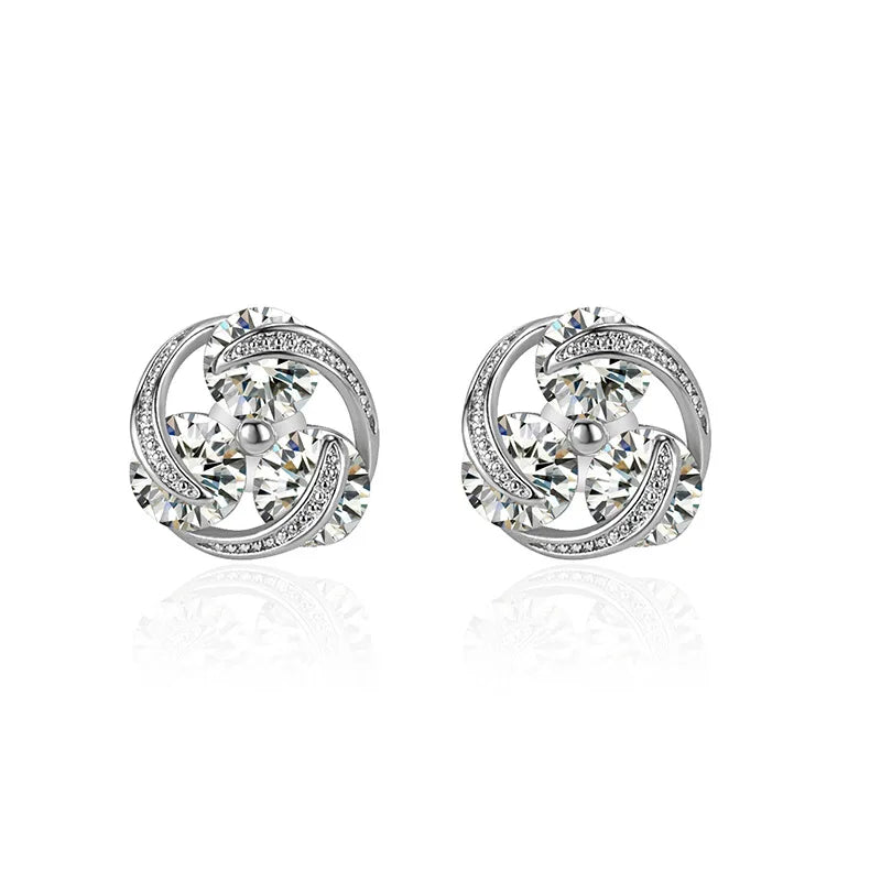 Dainty Female Colorful  Crystal Earrings Crystal 925 Sterling Silver Gold Earrings for Women Luxury Small Oval Stud Earrings