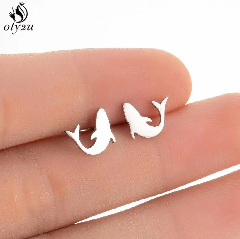 Korean Cute Stainless Steel Animal Earrings for Women Small Bat Octopus Fish Penguin Stud Earrings Trendy Jewelry Friends Gifts