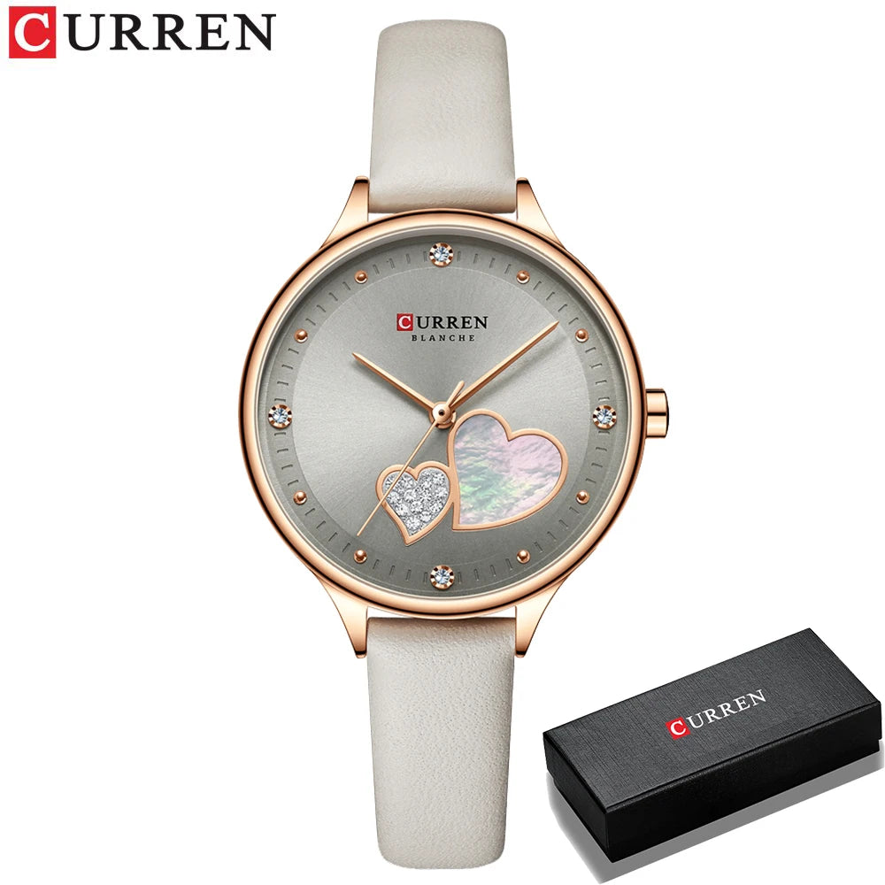 Montres CURREN pour femmes, montre-bracelet en cuir à quartz élégante avec strass, Zegarki Damskie