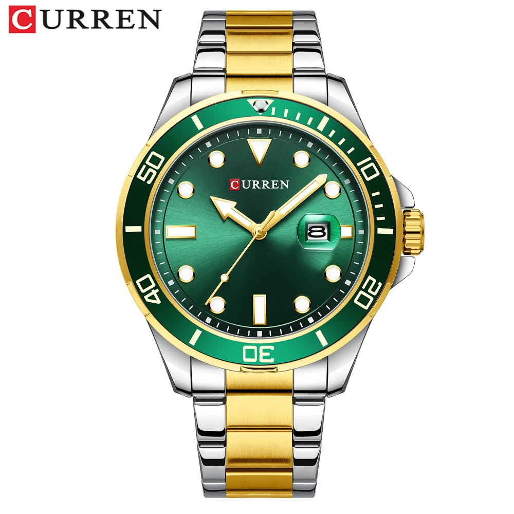 CURREN Fashion Business Mens Wristwatches Green Clock Male Quartz Stainless Steel Watches Reloj Hombre