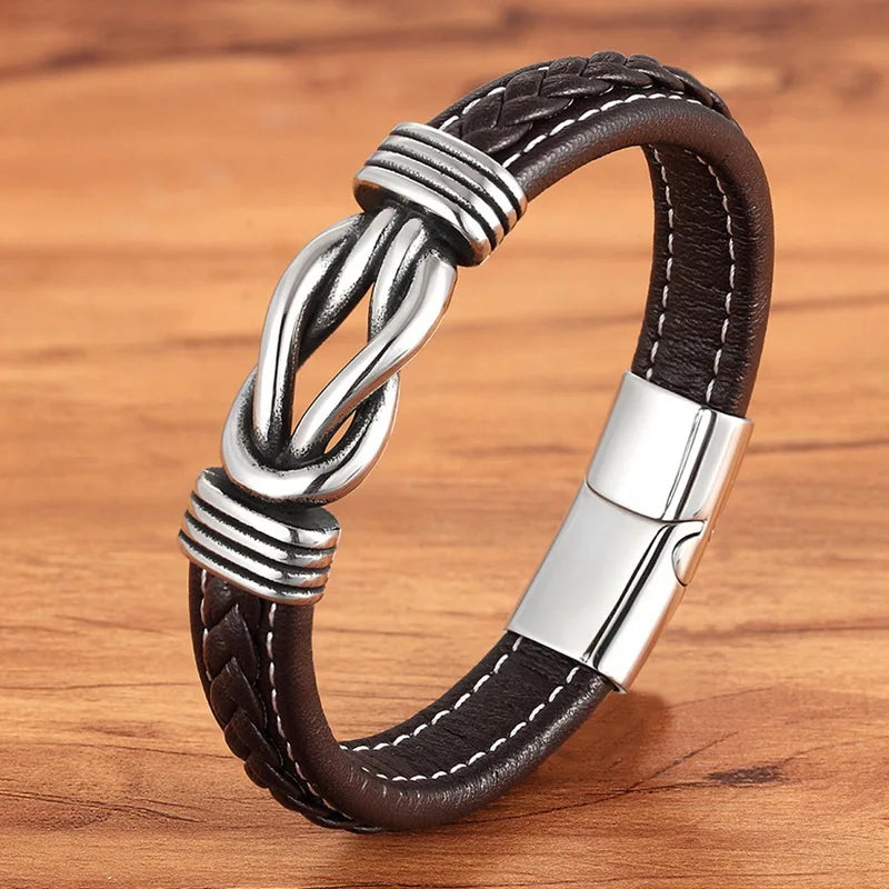 TYO Geometric Stainless Steel Men's Leather Bracelet Hand-woven Magnetic Clasp Black Blue Leather Bangle Christmas Jewelry Gift - Madeinsea©
