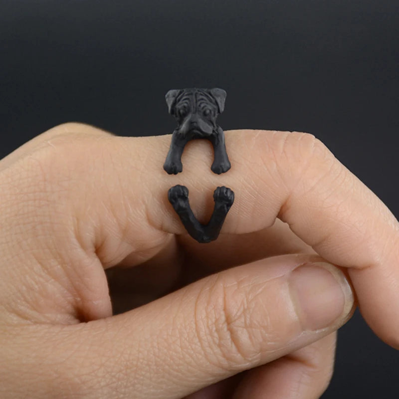 New Vintage Doho Tiny Pug Dog Ring Men Hippie Brass Knuckle Animal Anillos Love Puppy Anel Rings For Women Girls Fashion Jewelry