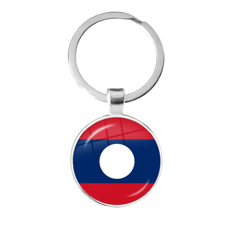 Porte-clés drapeau national de Malaisie, du Laos, du Danemark, de Norvège, de Suède et de Slovaquie, cabochon en verre de 25 mm, cadeau pour femmes et hommes