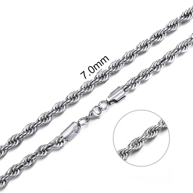 Jiayiqi 2mm-7mm Rope Chain Necklace Stainless Steel Never Fade Waterproof Choker Men Women Jewelry Silver Color Chains Gift