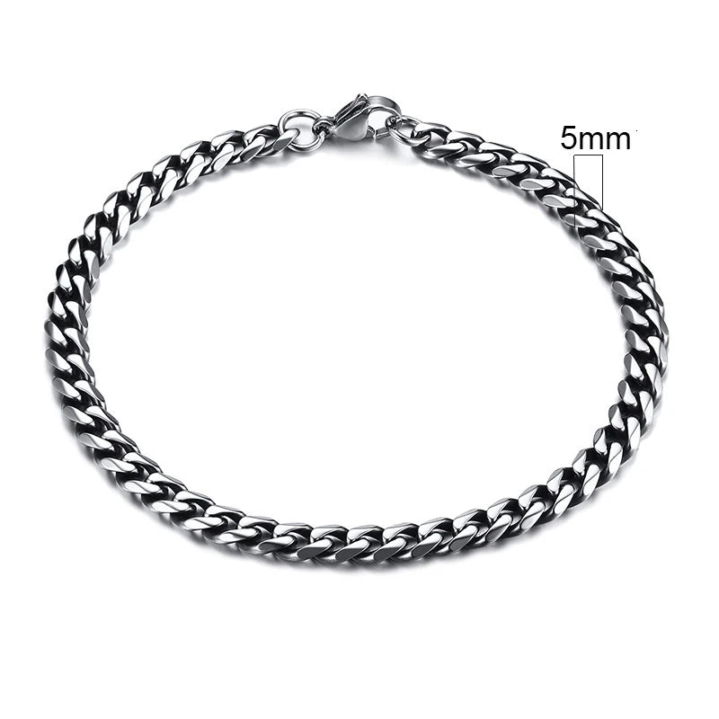 Vnox Basic 3/5/7/9/11mm Wide Curb Cuban Link Chain Bracelets for Men Women Jewelry Anti Allergy Stainless Steel Wristband Gifts