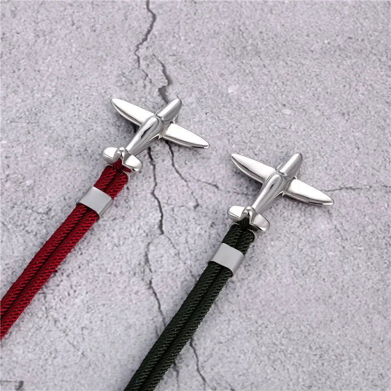 MKENDN Fashion Stainless Steel Airplane Glider Anchor Rope Leather flight Bracelets Men Women aviator Style