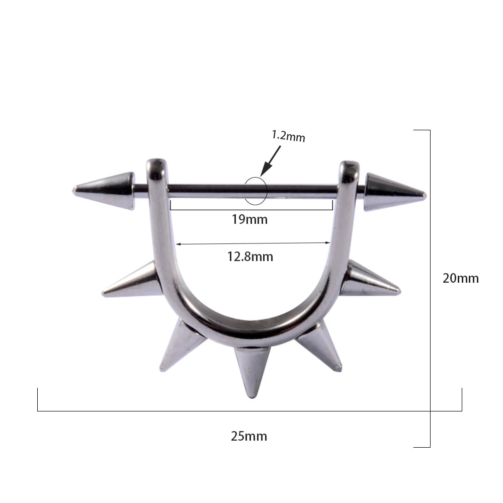 361L Surgical Steel Triangle Stirrup Nipple Shield Circular Nipple Shield with Spike End Piercing Nipple Shield Body Piercing