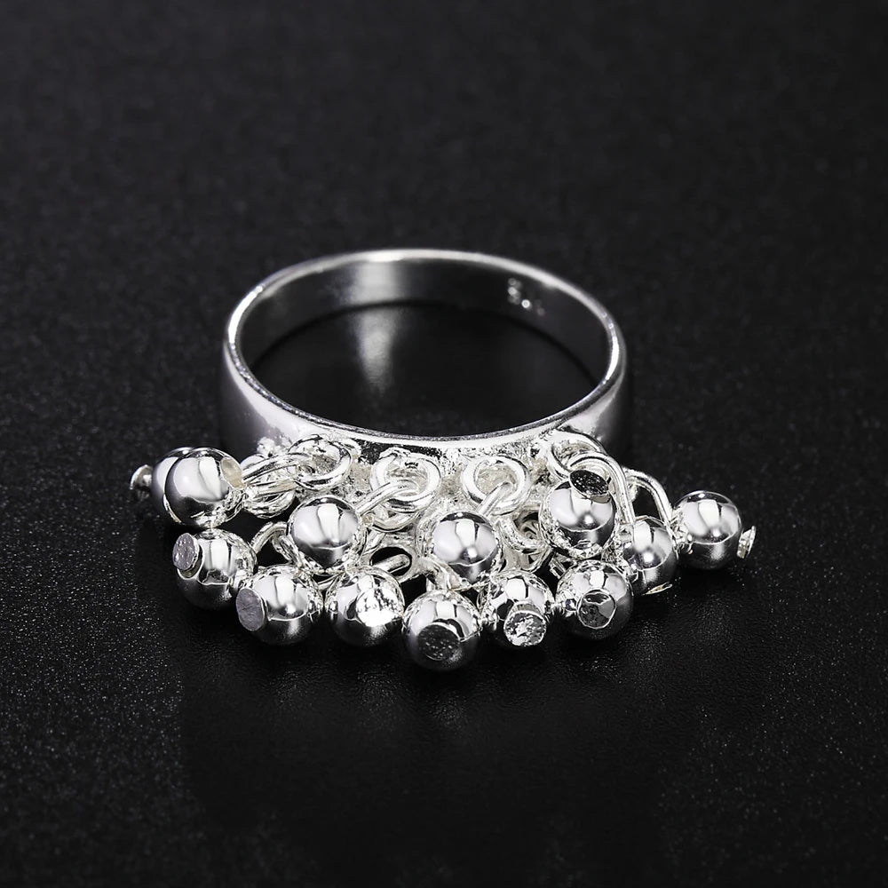 DOTEFFIL 925 Sterling Silver Smooth Grape Beads Ring For Women Fashion Wedding Engagement Party Gift Charm Jewelry