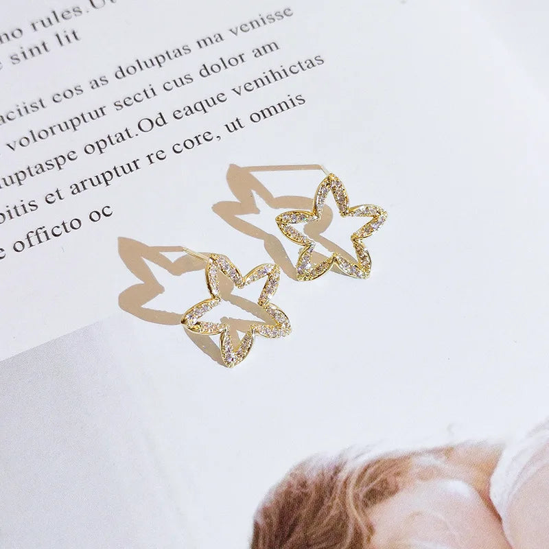 real 18 k gold Woman Stud Earrings Unusual Earings Trend Piercing Small Crystal Vintage Ear Cuffs For Party Women's Jewelry