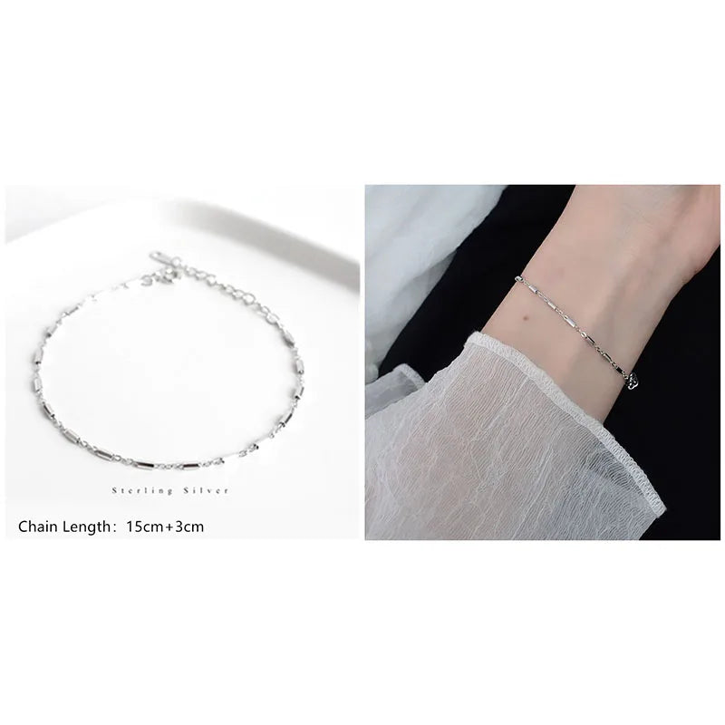 925 Sterling Silver Minimalist Style Chain Bracelet For Women Classic Fashion Student Couple Wristband Jewelry Accessories