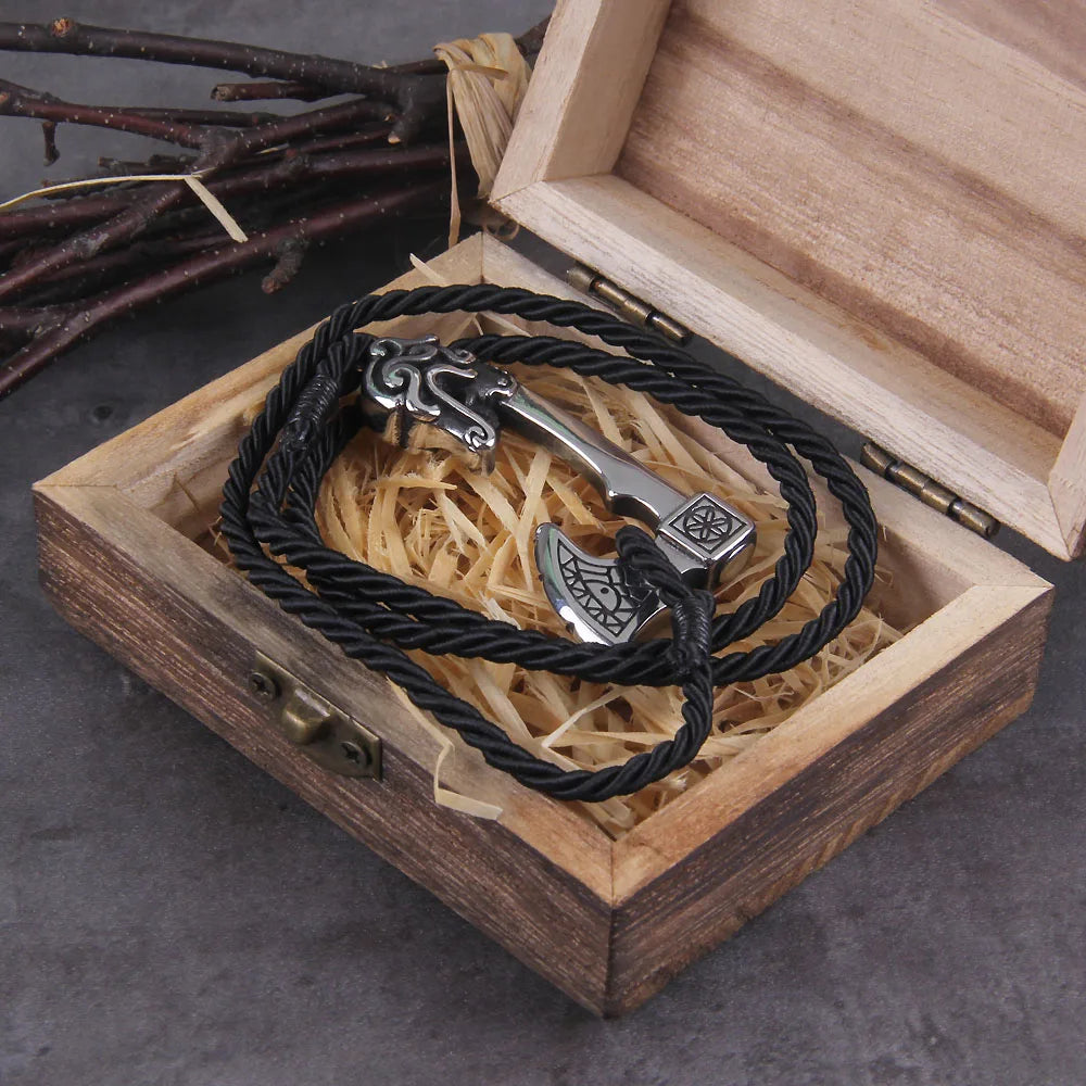 Men's Axe Wrap Viking Bracelet made of Faux-Leather