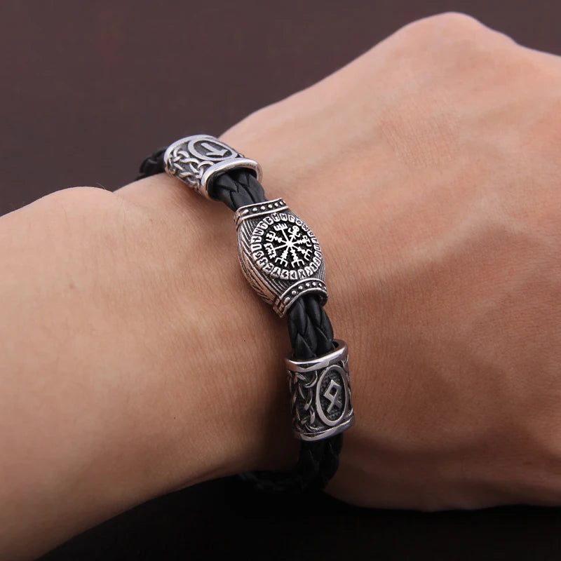 Amulette nordique Runes runiques Perles Talisman Valknut Vegvisir Boussole Symboles de la Trinité Bracelet Viking Hommes Femmes Bijoux Vikingos