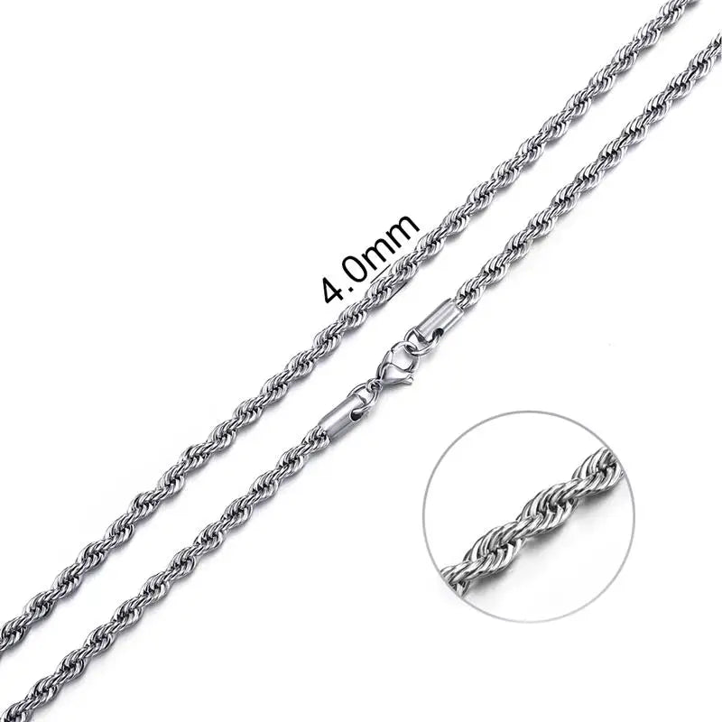 Jiayiqi 2mm-7mm Rope Chain Necklace Stainless Steel Never Fade Waterproof Choker Men Women Jewelry Silver Color Chains Gift