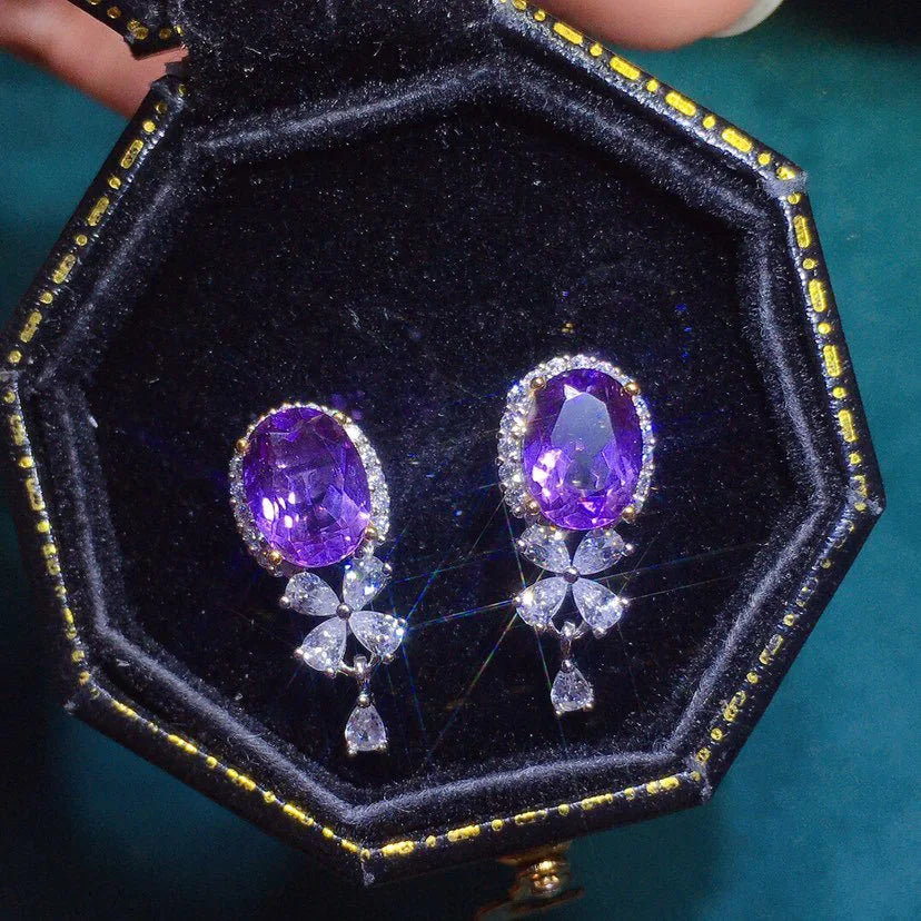 925 Silver Jewelry Natural Amethyst Earrings Fine Accessories for Wedding Engagement Party for Girlfriend&Wife Gift